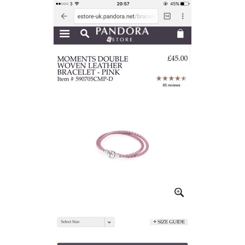 Pandora pink leather double bracket + box