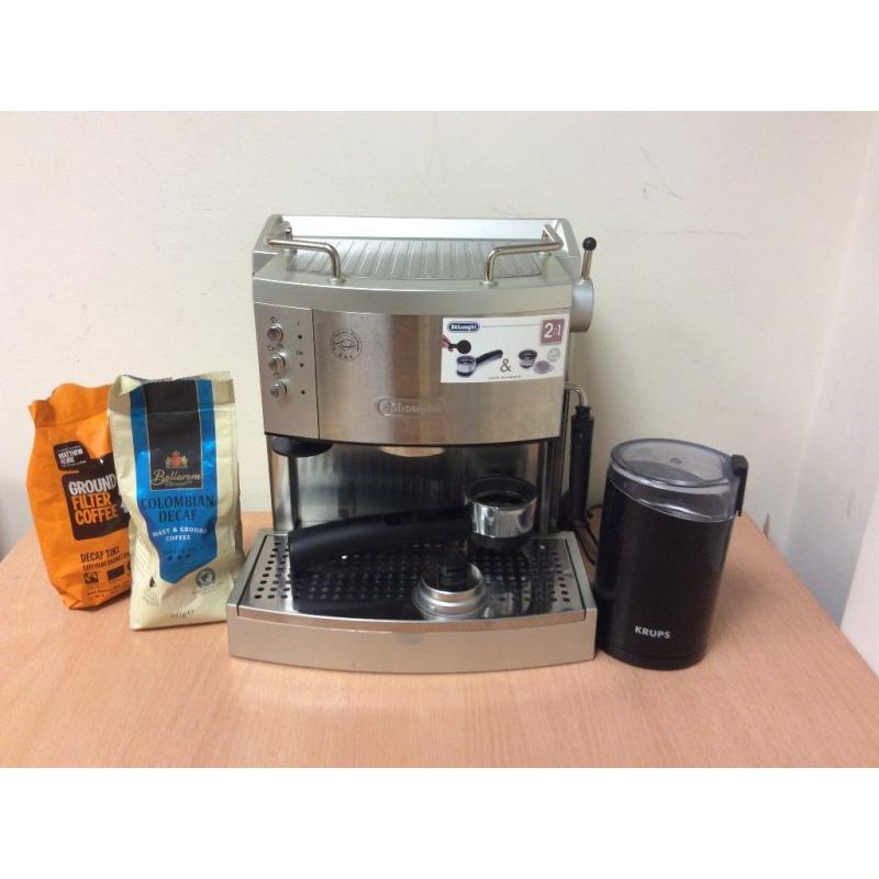 De Longhi Coffee maker with frother and Coffee Bean Grinder.