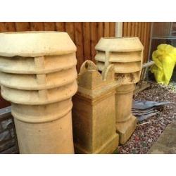 Ornamental chimney pots, light in colour three different designs and sizes .can be sold separately