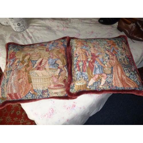 2 LARGE TAPESTRY CUSHIONS 19" BY 19"