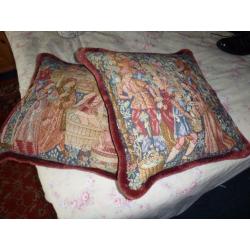 2 LARGE TAPESTRY CUSHIONS 19" BY 19"