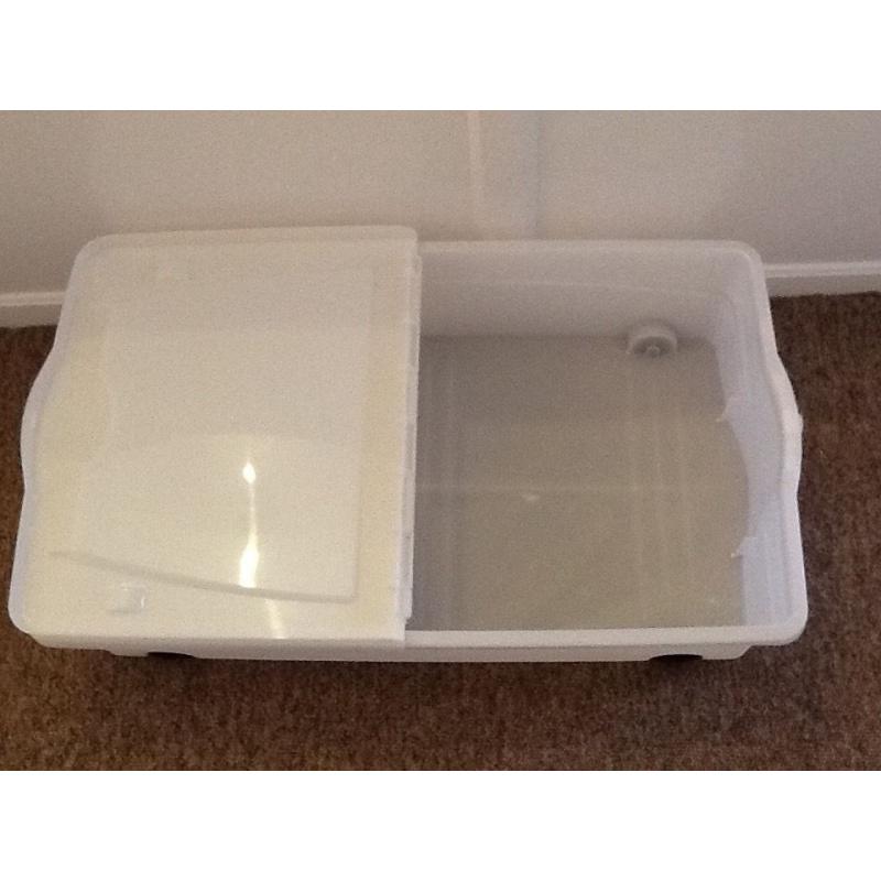 3 plastic under bed storage boxes with wheels
