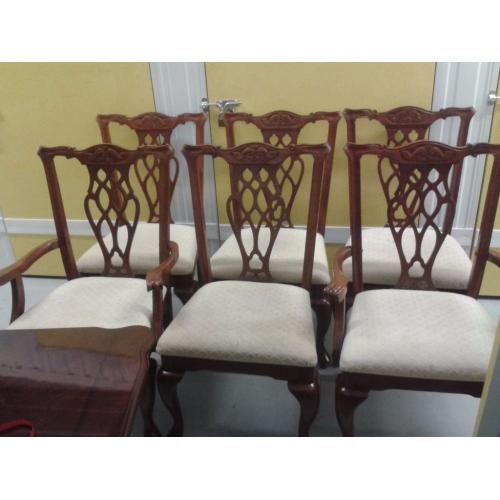 6 carved dining chairs, Queen Anne style, mahogany, high back,2 carver