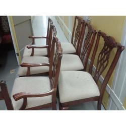 6 carved dining chairs, Queen Anne style, mahogany, high back,2 carver