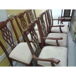6 carved dining chairs, Queen Anne style, mahogany, high back,2 carver