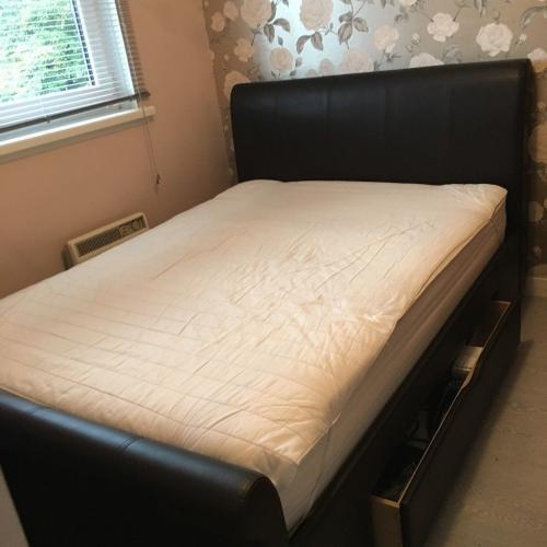 Faux Leather bed frame and memory foam mattress perfect condition for sale