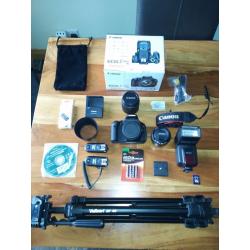 Canon 600d (Rebel/Kiss), nearly mint condition, two lenses and tripod with remote flash