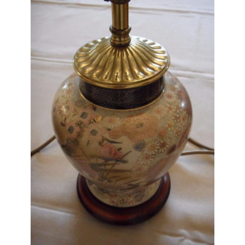 Two ceramic, Brass and Mahogany Table Lamps