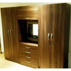 Four Door Large Wardrob with Fitted Mirror Drawers in Oak Beech White Walnut color