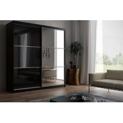Super High Gloss Wardrob with Sliding Mirror Doors in Black Colour 160/203cm wide