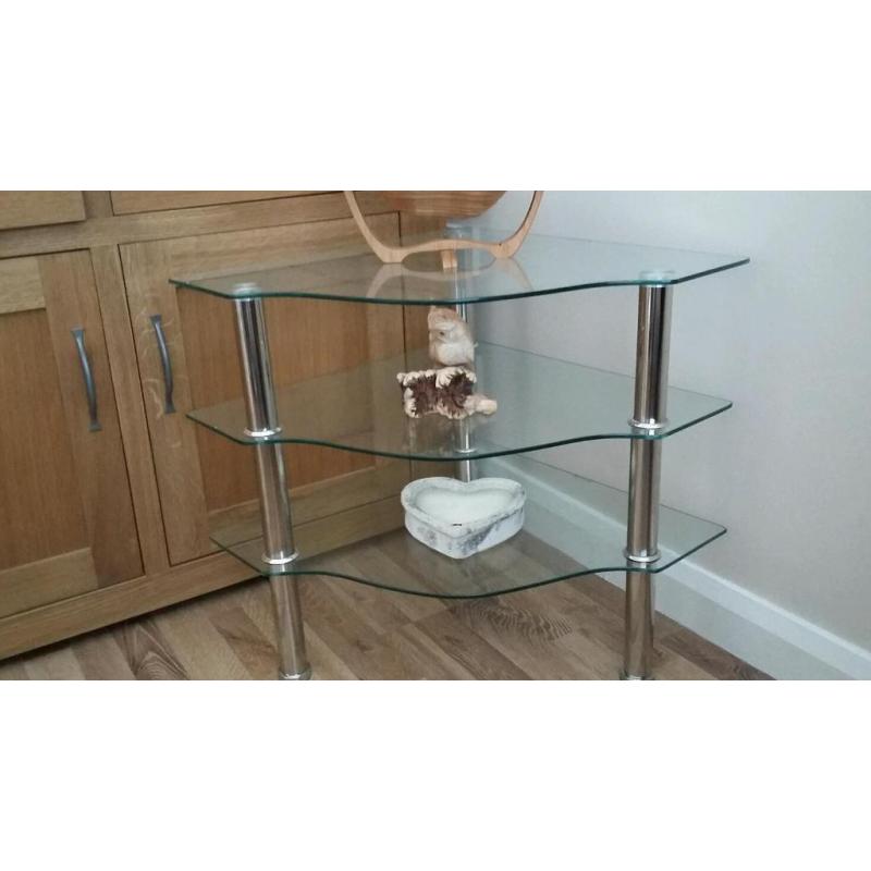 Two sets of glass corner tables