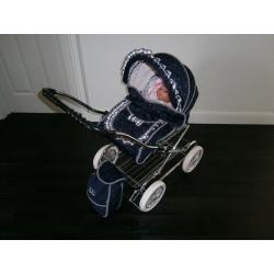 Silver Cross Dolls Pram + Baby Annabelle Doll + Baby Annabelle clothes