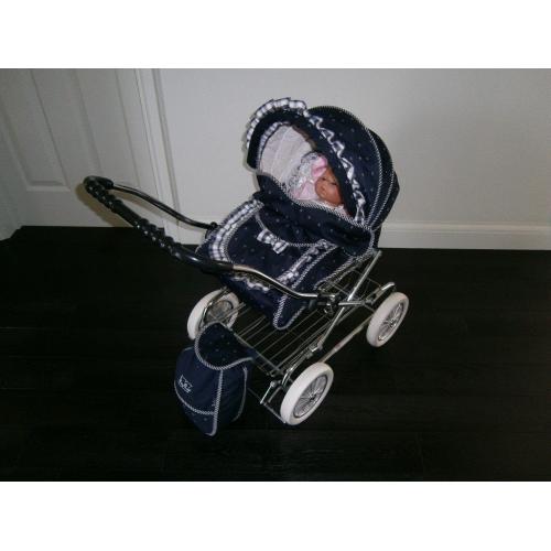 Silver Cross Dolls Pram + Baby Annabelle Doll + Baby Annabelle clothes
