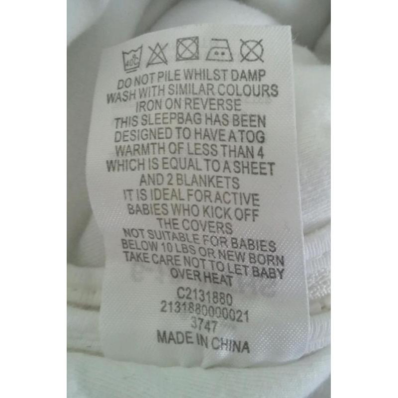 Two white baby sleeping bags 6-12 months