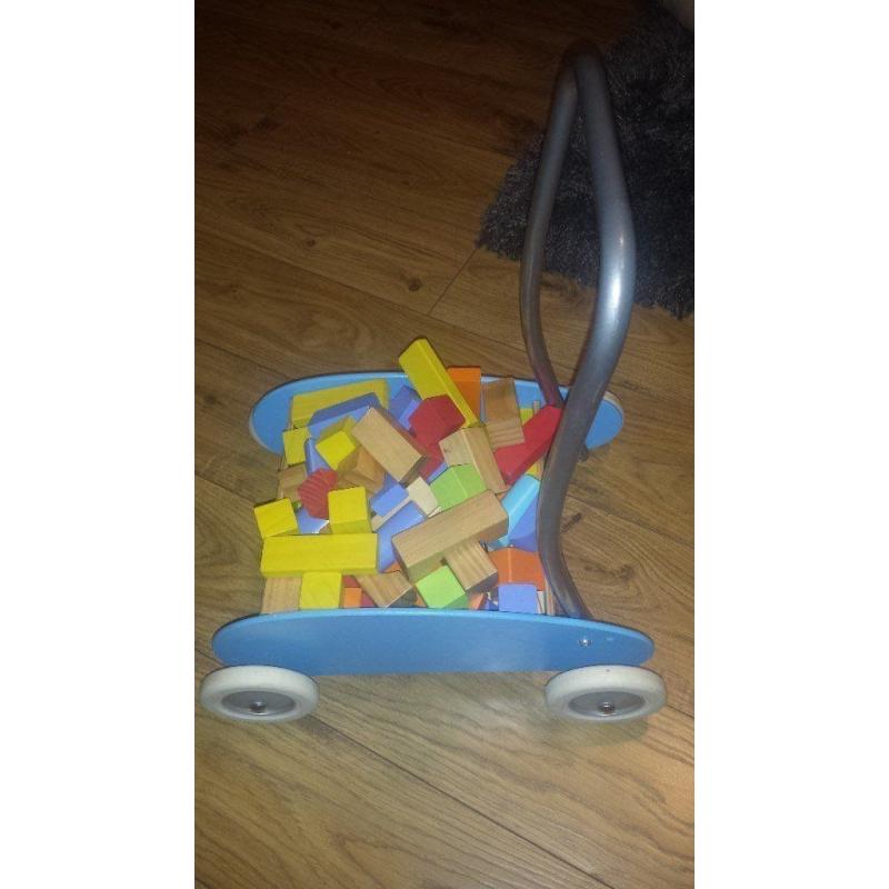 IKEA EKORRE - Toddle truck, light blue, birch with colour kids bricks....