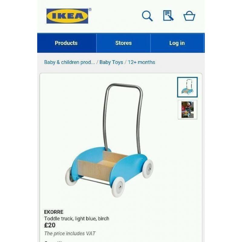 IKEA EKORRE - Toddle truck, light blue, birch with colour kids bricks....