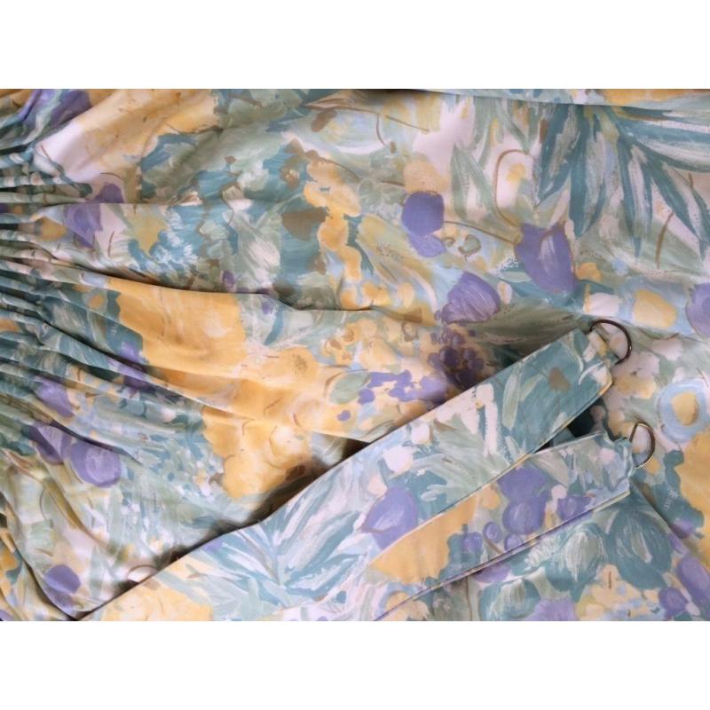 1 Pair of Fully-Lined Floral (Yellow/Pale Green/Pale Blue) Curtains + 1 Pair of Matching Tiebacks