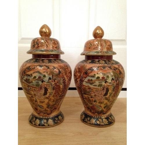 2 Large antique ceramic jars Asian art piece for house decor