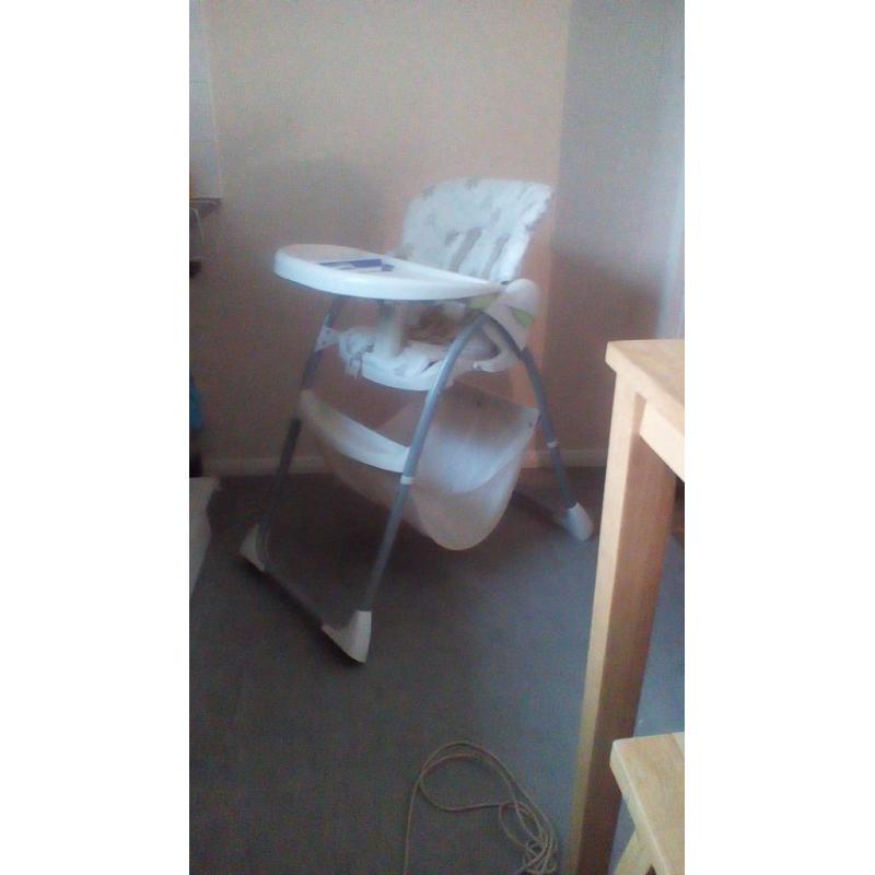 High chair , baby thermometer,and baby ring all for sale together