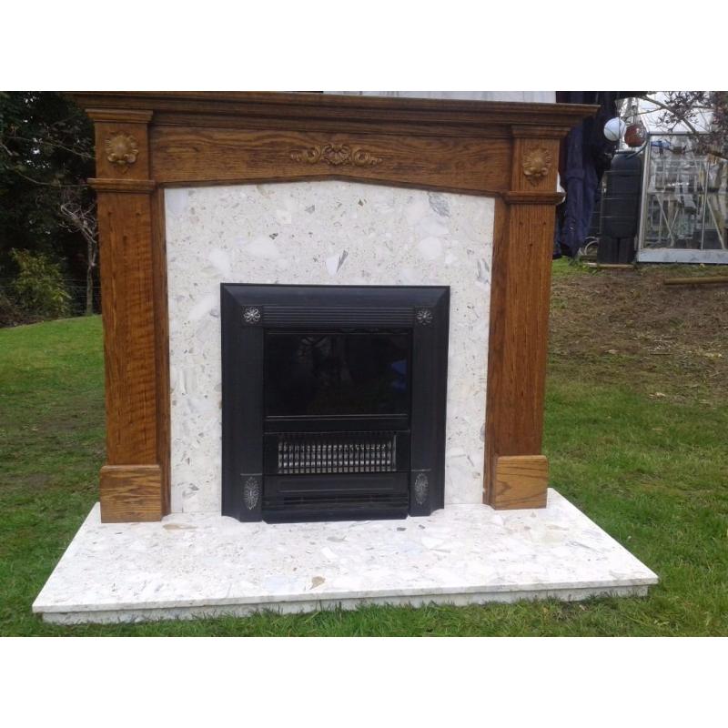 Marble Fireplace and Oak Surround