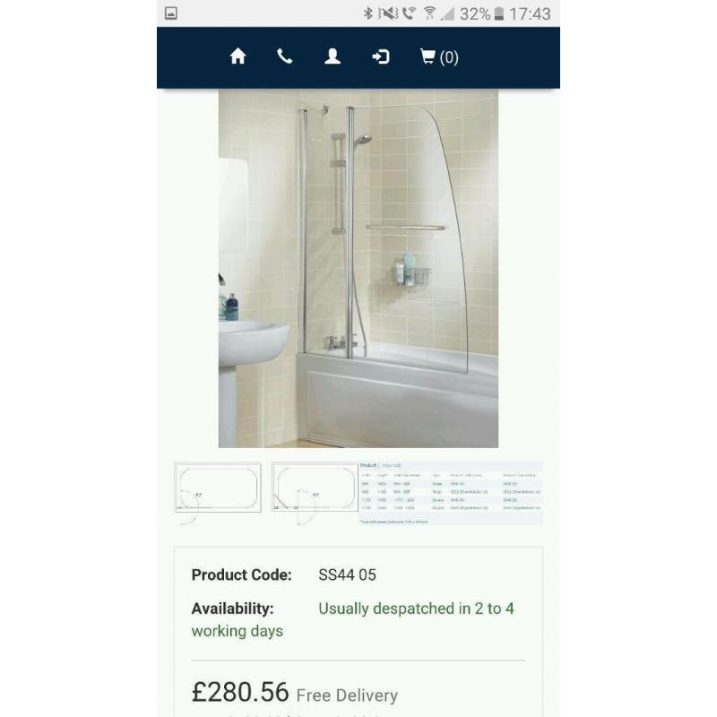 Lakes 1200mm Bath Shower Screen
