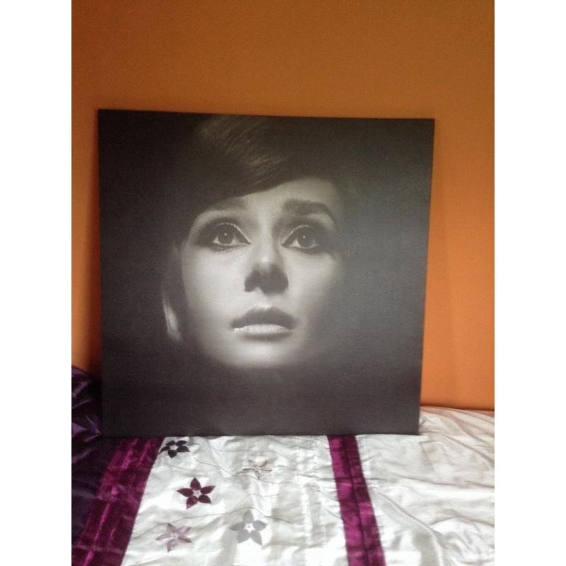 Large Audrey Hepburn Canvass in black and white.
