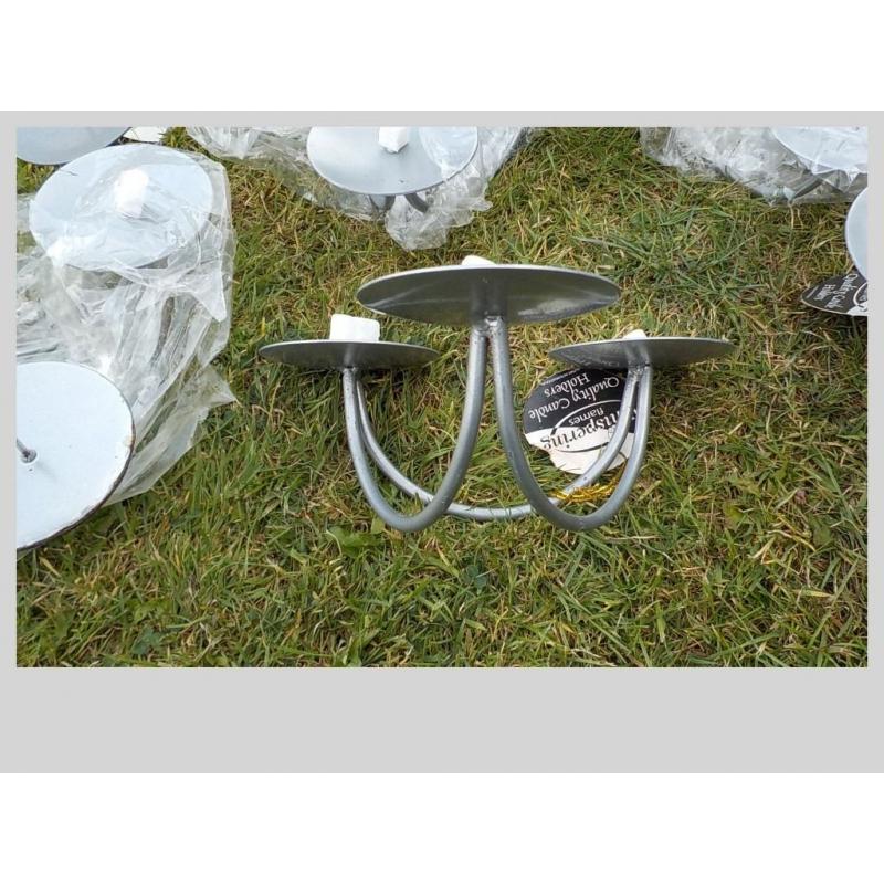 14 X CANDLE HOLDERS - PEWTER COLOUR