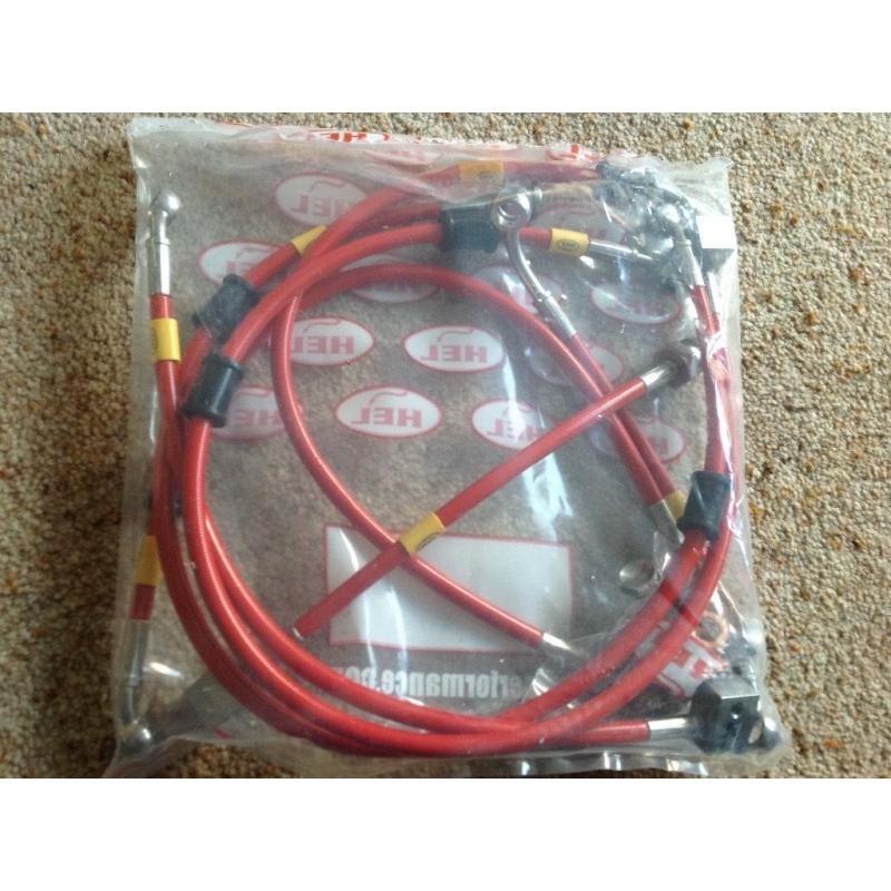 Set of 7 HEL stainless steel red braided brake hoses for Yamaha FJR1300 ABS 2008