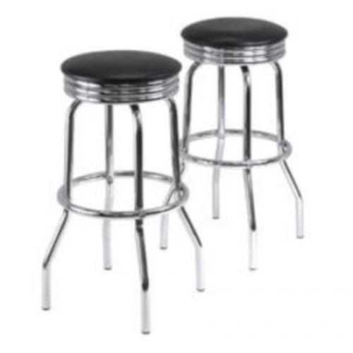 Two Perfect Condition Very Stylish Matching Black Leather Bar / Kitchen Backless Chairs