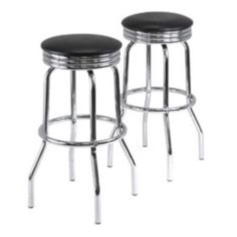 Two Perfect Condition Very Stylish Matching Black Leather Bar / Kitchen Backless Chairs