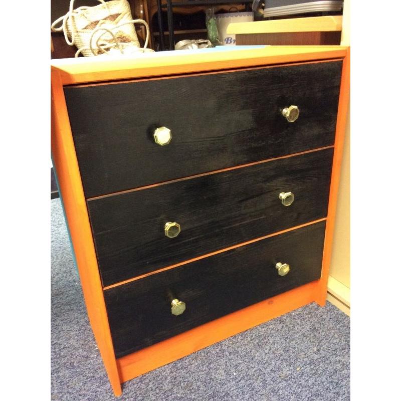 Orange and black 3 drawer chest