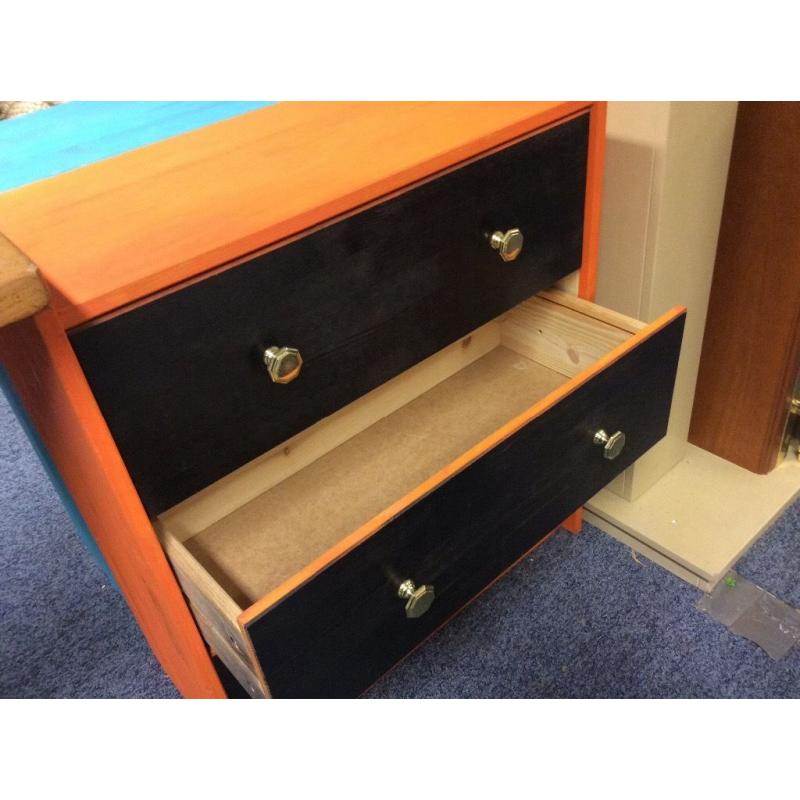 Orange and black 3 drawer chest