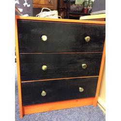 Orange and black 3 drawer chest