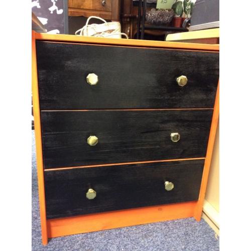 Orange and black 3 drawer chest