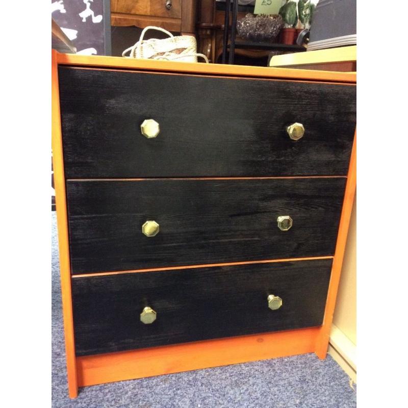 Orange and black 3 drawer chest