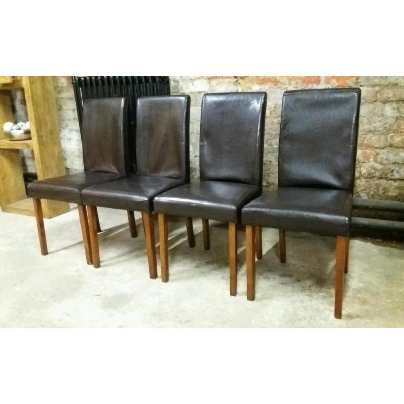 4 Brown Faux Leather Dining Chairs