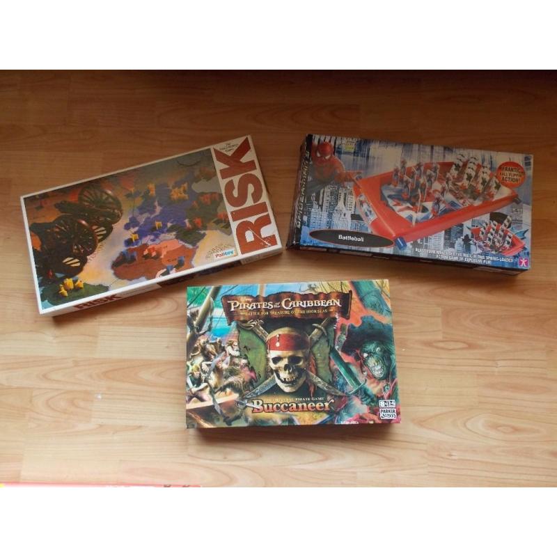 Boxed games - Risk, Pirates of the Caribbean Buccaneer & Spider-man Ball Shooting Game