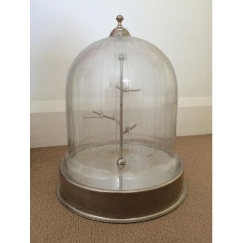 Cloche vase with metal base and removable inside branch lid comes off