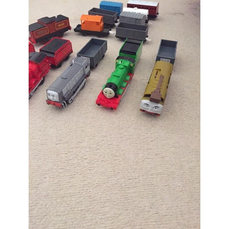 7 X TomyThomas trackmaster trains with extra carriages and troublesome trucks