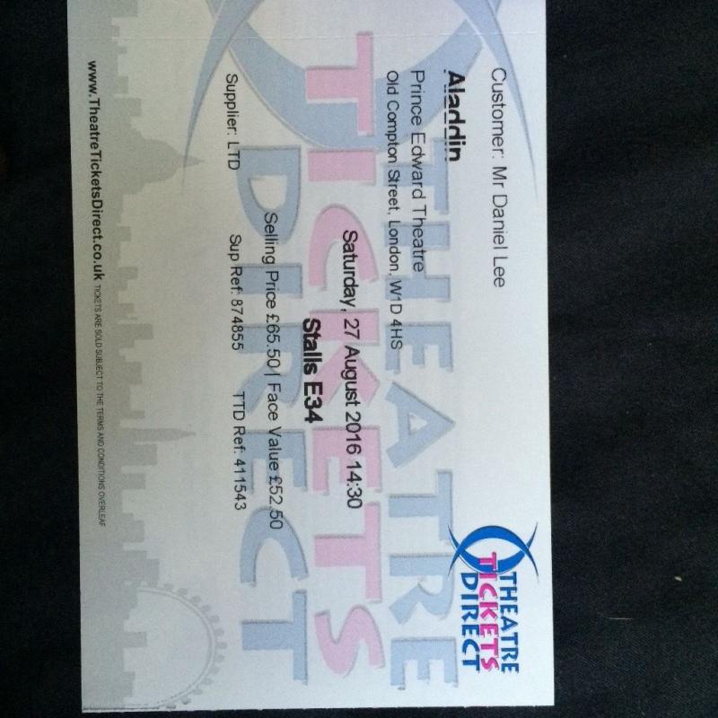 2x Aladdin theatre tickets @ prince Edward theatre London