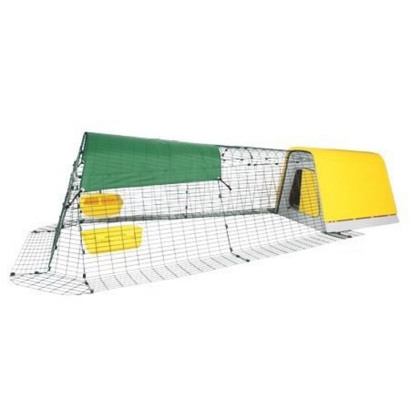 Omlet Eglu Go in yellow chicken home with 3 metre run and feeders