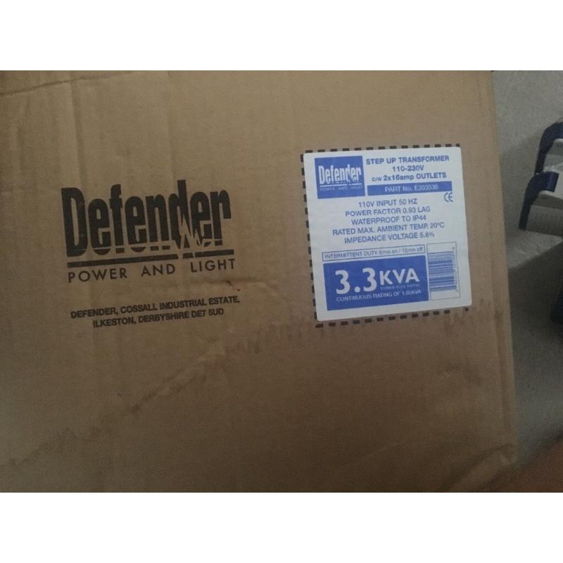 Defender 3.3kVA step up transformer 2x outlets never used