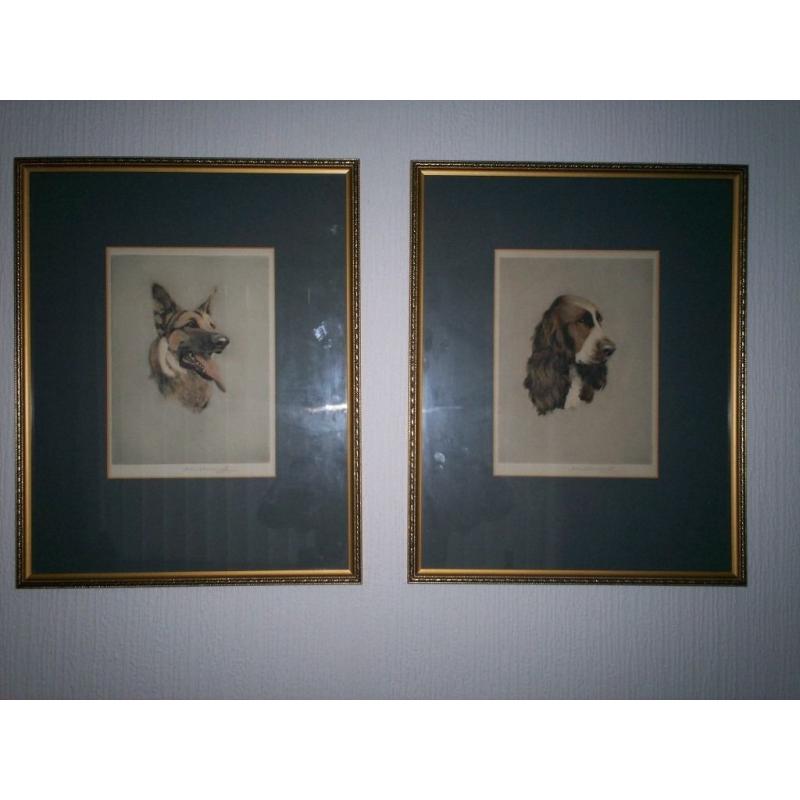 Alice BarnWell Signed Colored Etchings Dos Heads
