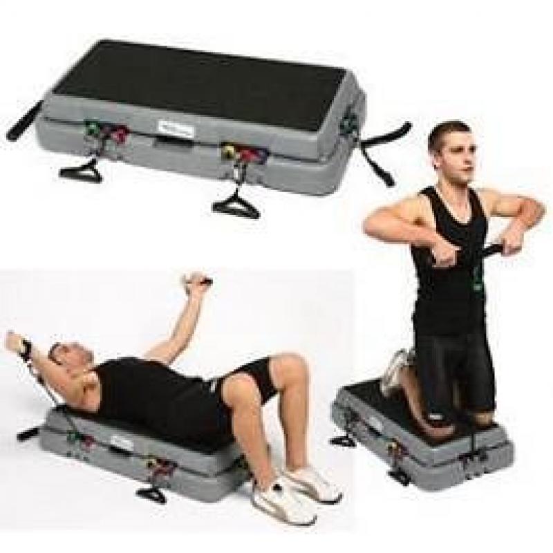 Aerobics step with built in resistance bands