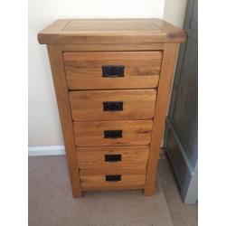 Solid oak wood chest of drawers