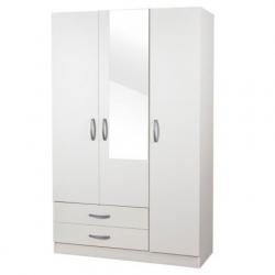 ALREADY ASSEMBLED THREE DOOR WARDROBE WITH SHELVES HANGING RAILS IN BEECH BROWN OAK WHITE PRE FITTED