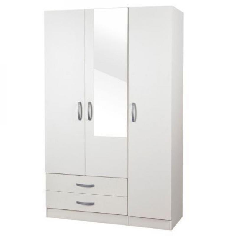 ALREADY ASSEMBLED THREE DOOR WARDROBE WITH SHELVES HANGING RAILS IN BEECH BROWN OAK WHITE PRE FITTED