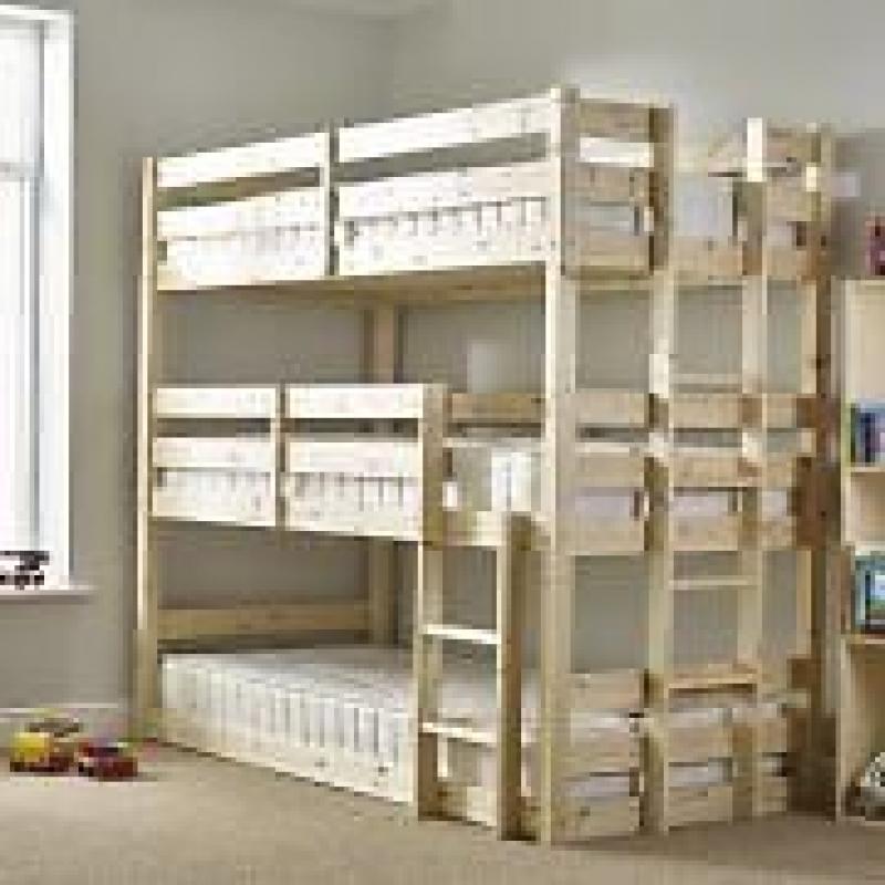 3ft Single 3 Tier HEAVY DUTY Solid Pine HIGH Triple Sleeper Bunk Bed