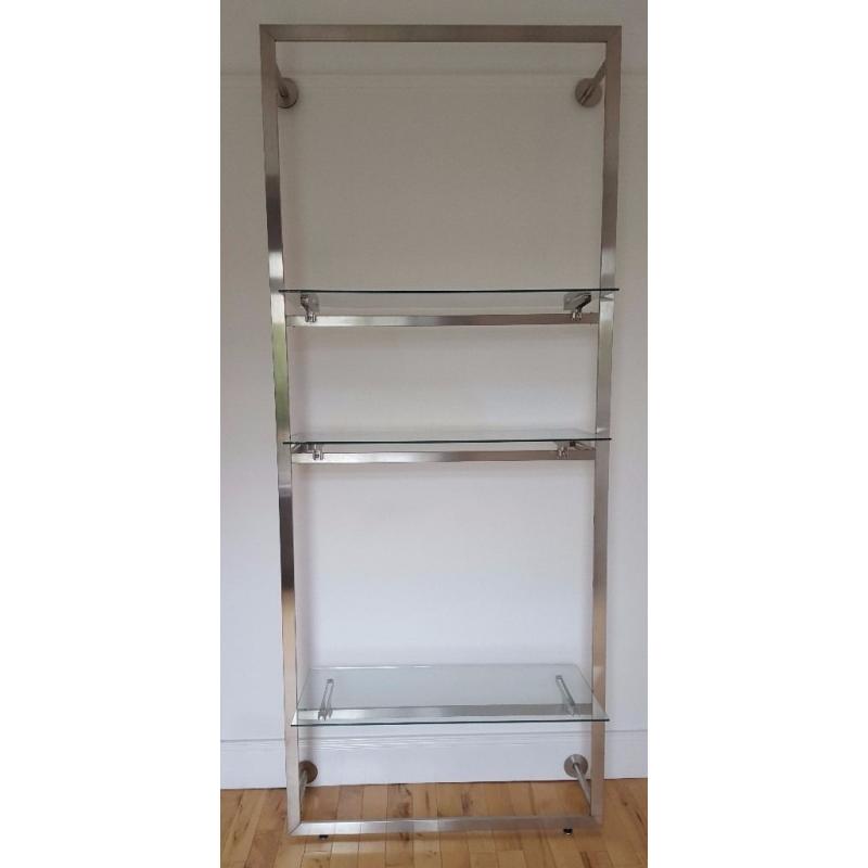 Shop fittings, stainless steel and glass shelving