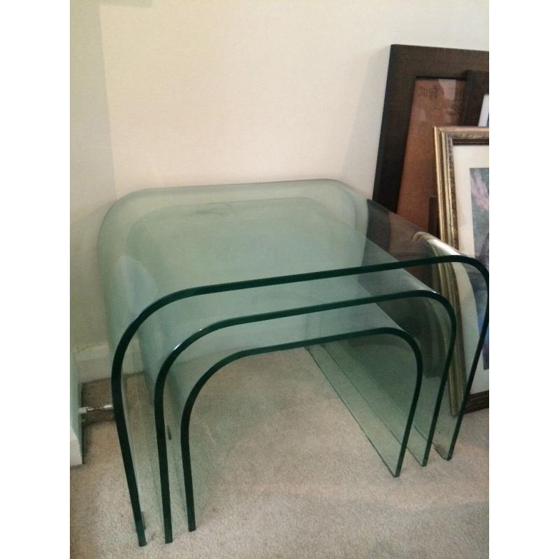 Solid glass CARGO coffee table and nest of three glass side tables